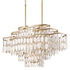 Dolce 12-Light Linear Chandelier with Dimmable Capiz Shell Shade and Champagne Leaf Finish