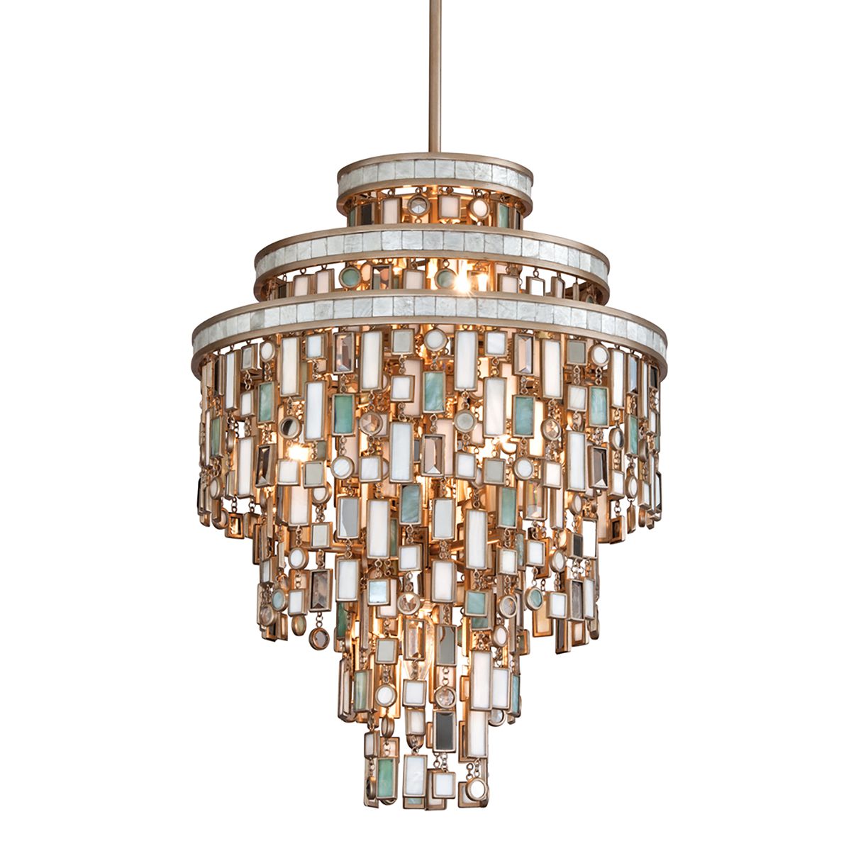 Dolcetti Chandelier 7-Lights by Corbett Lighting, Champagne Leaf Finish, Adjustable Height 29.25"-111.75