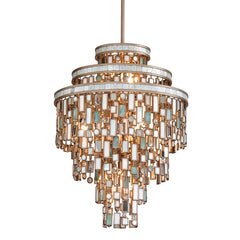 Dolcetti Chandelier 7-Lights by Corbett Lighting, Champagne Leaf Finish, Adjustable Height 29.25"-111.75