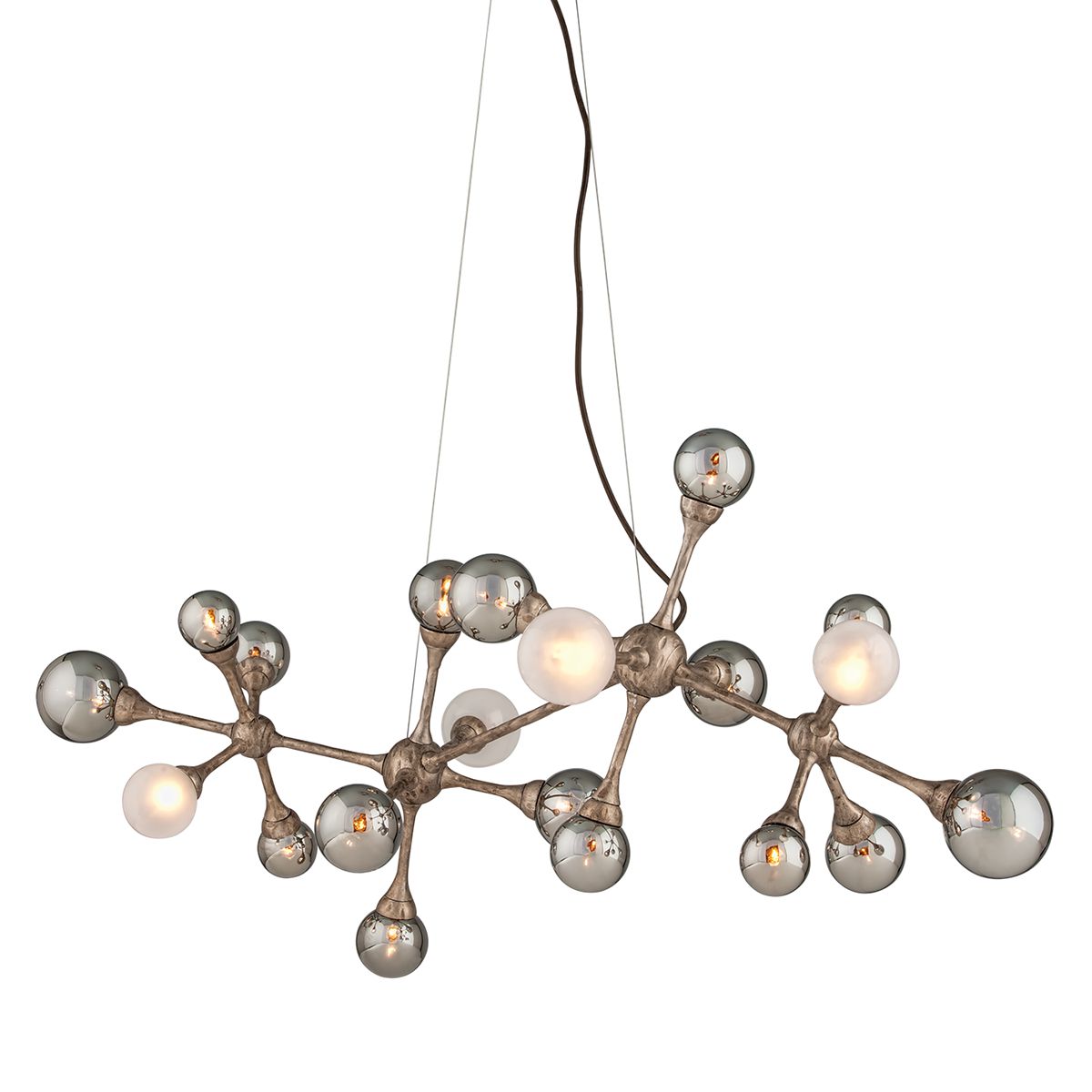 Element Linear Chandelier by Corbett Lighting, 20 Bulb Capacity, Stria Gold Leaf Finish, Dimmable