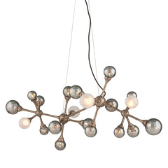 Element Linear Chandelier by Corbett Lighting, 20 Bulb Capacity, Stria Gold Leaf Finish, Dimmable