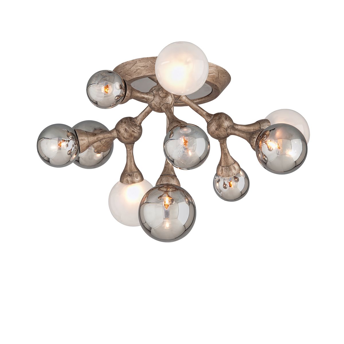 Element Semi-Flush Ceiling Light by Corbett Lighting, 10 Bulb Capacity, Stria Gold Leaf Finish