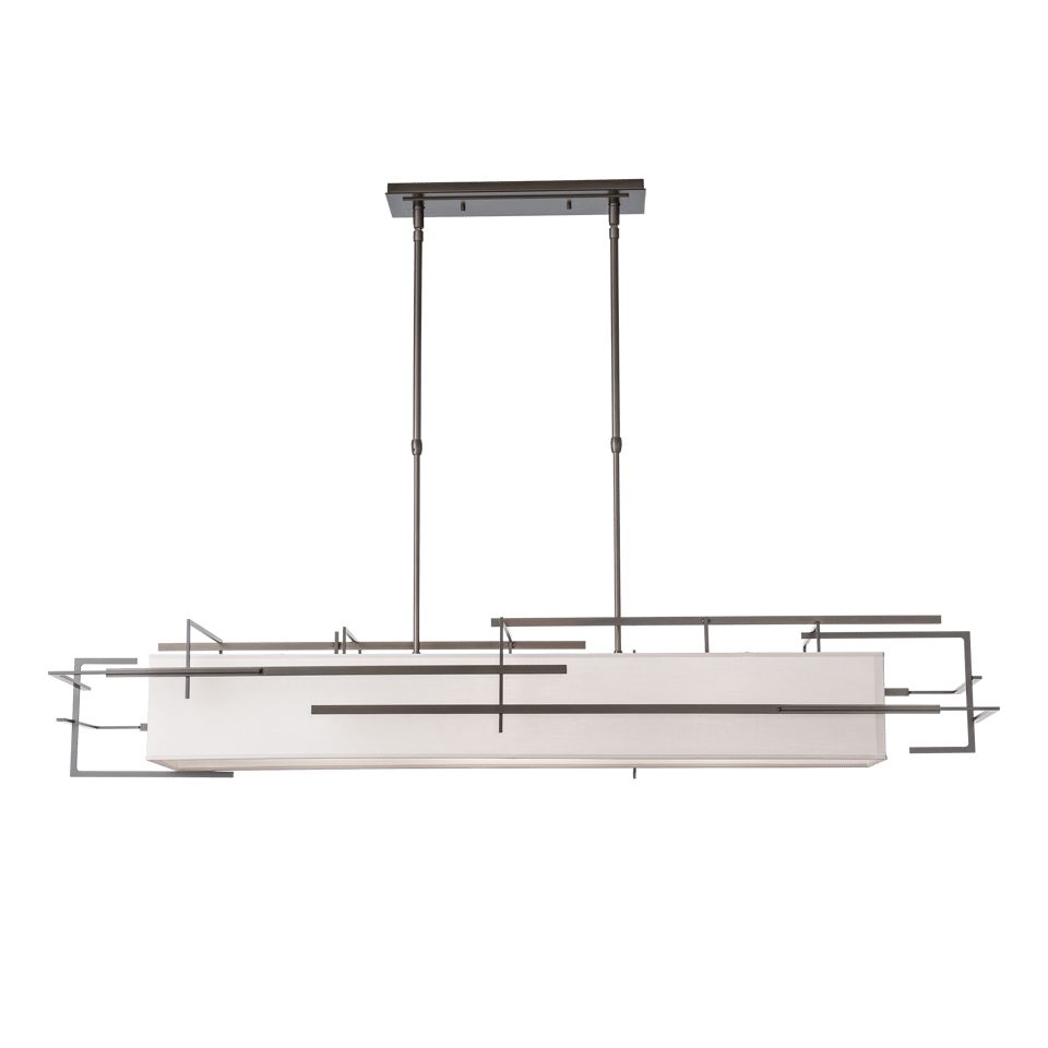 Hubbardton Forge Etch Pendant Light 54" Width Dimmable Linen Shade Flax Color UL Damp Rated