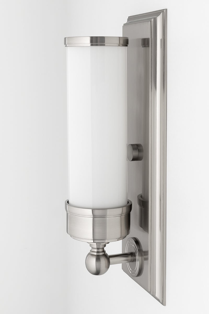 Hudson Valley Lighting Everett Bath Sconce, Opal Glossy Glass, Dimmable, Aged Brass, Nickel Finishes
