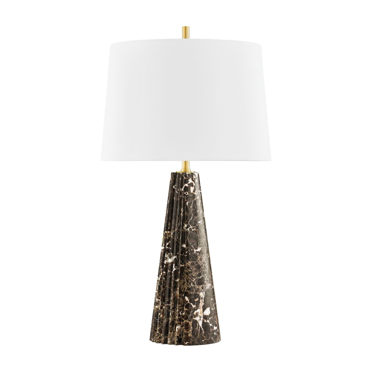 Fanny Table Lamp 30" Tall With Dark Emperador Marble And Dimmable Off-White Linen Shade