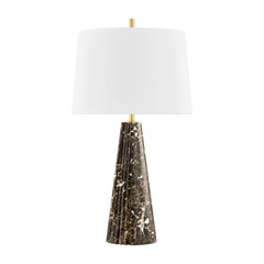 Fanny Table Lamp 30" Tall With Dark Emperador Marble And Dimmable Off-White Linen Shade