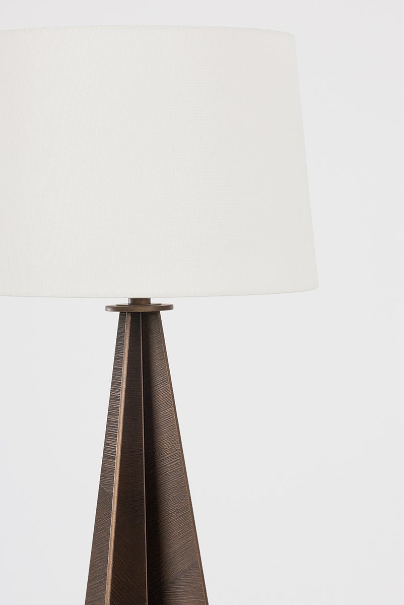 Finn Table Lamp by Troy Lighting, 30" Height, Dimmable, Energy-Efficient, Bronze Leaf Finish, Off-White Shade