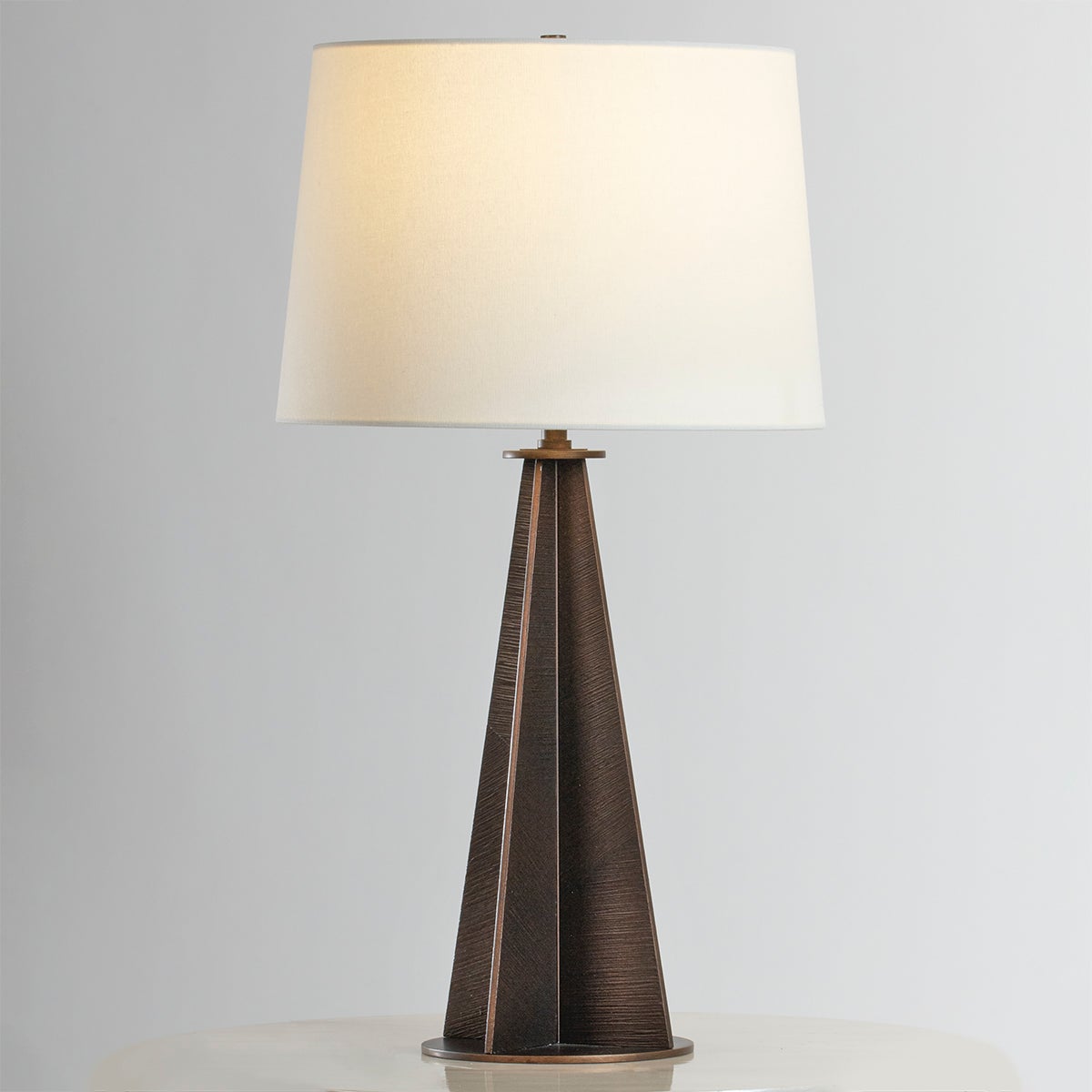 Finn Table Lamp by Troy Lighting, 30" Height, Dimmable, Energy-Efficient, Bronze Leaf Finish, Off-White Shade