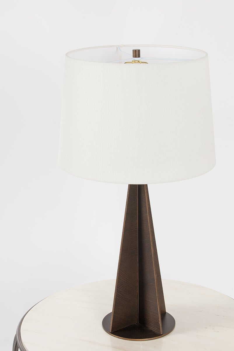 Finn Table Lamp by Troy Lighting, 30" Height, Dimmable, Energy-Efficient, Bronze Leaf Finish, Off-White Shade