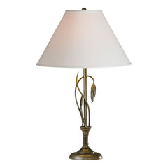 Hubbardton Forge Forged Leaves Table Lamp with Handcrafted Iron Design and Dimmable Natural Linen Shade