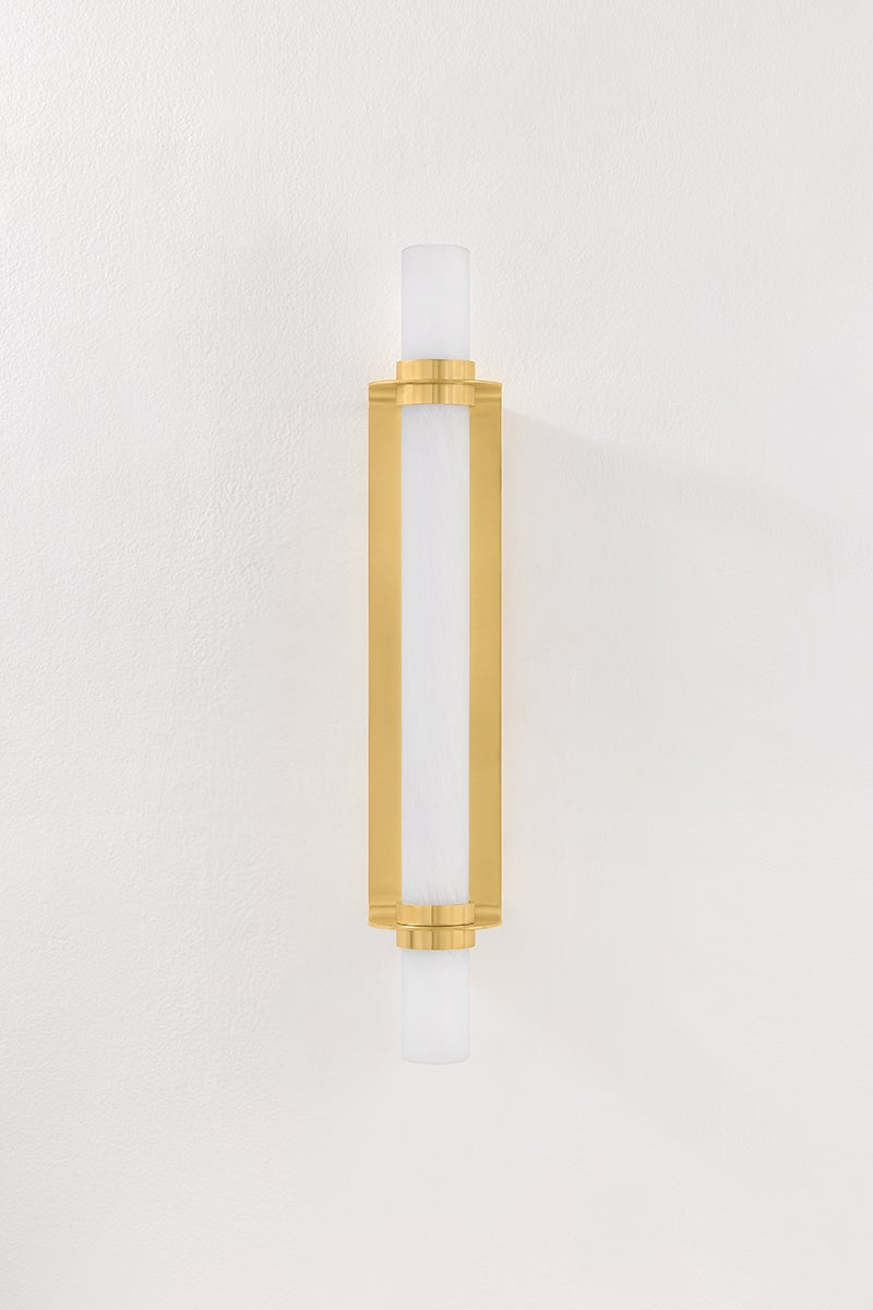 Groveland Station Large Wall Sconce 5528-AGB by Hudson Valley Lighting in Aged Brass with Glass Shade