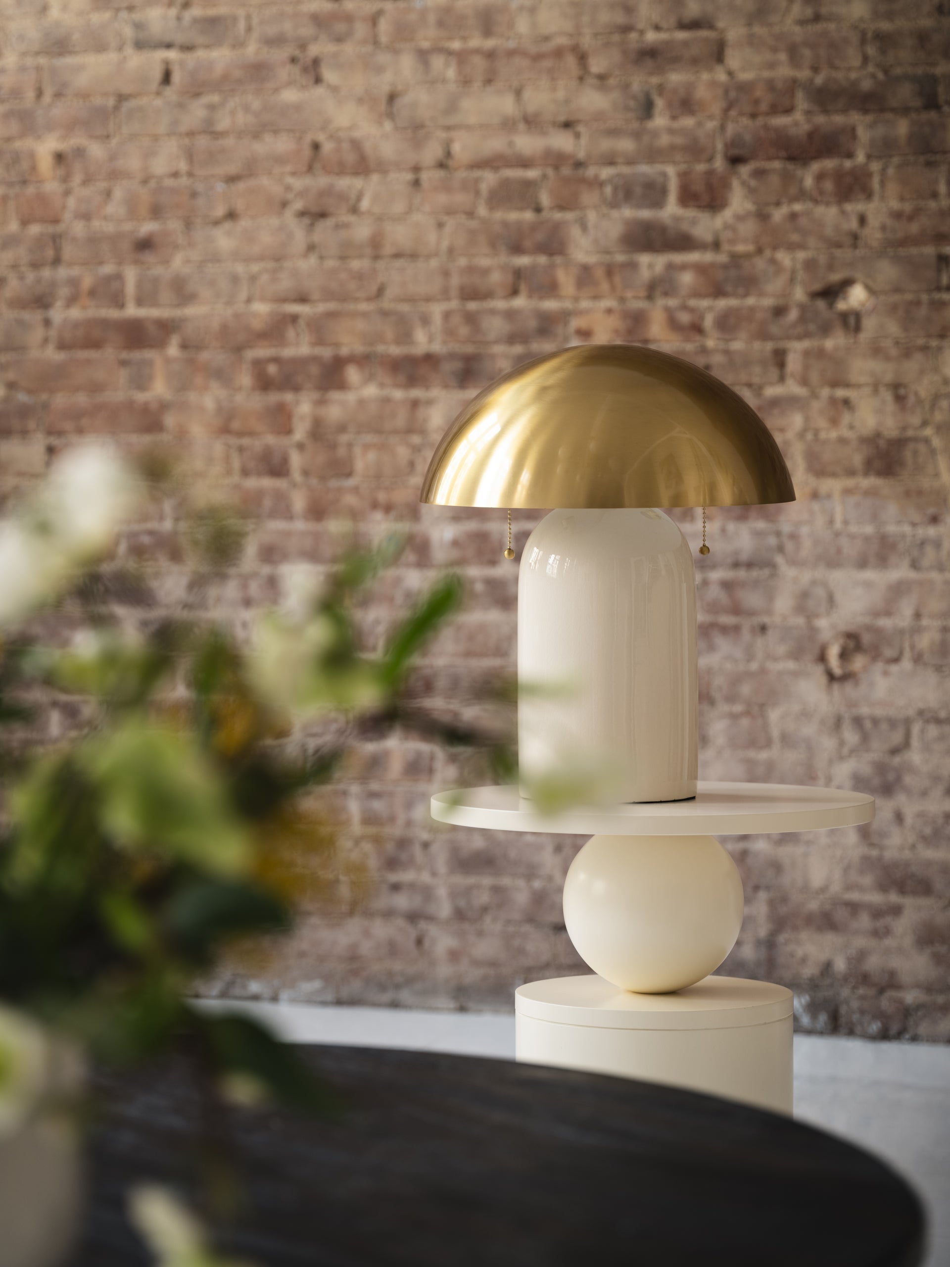 Mitzi Gaia Table Lamp with Antique Brass Dome Shade, Dimmable, 2 Light Sources, 16.5" Height