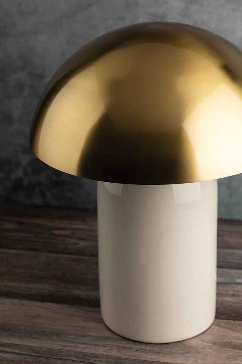 Mitzi Gaia Table Lamp with Antique Brass Dome Shade, Dimmable, 2 Light Sources, 16.5" Height
