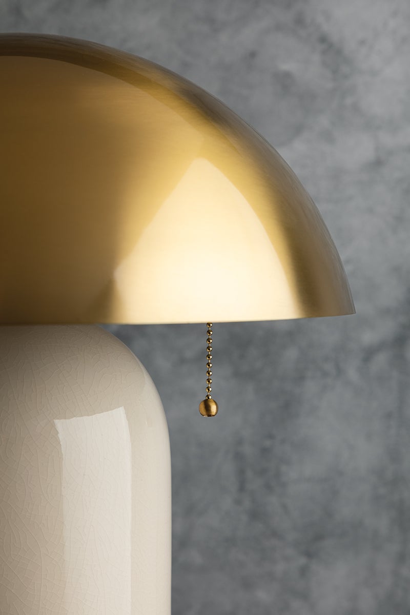 Mitzi Gaia Table Lamp with Antique Brass Dome Shade, Dimmable, 2 Light Sources, 16.5" Height