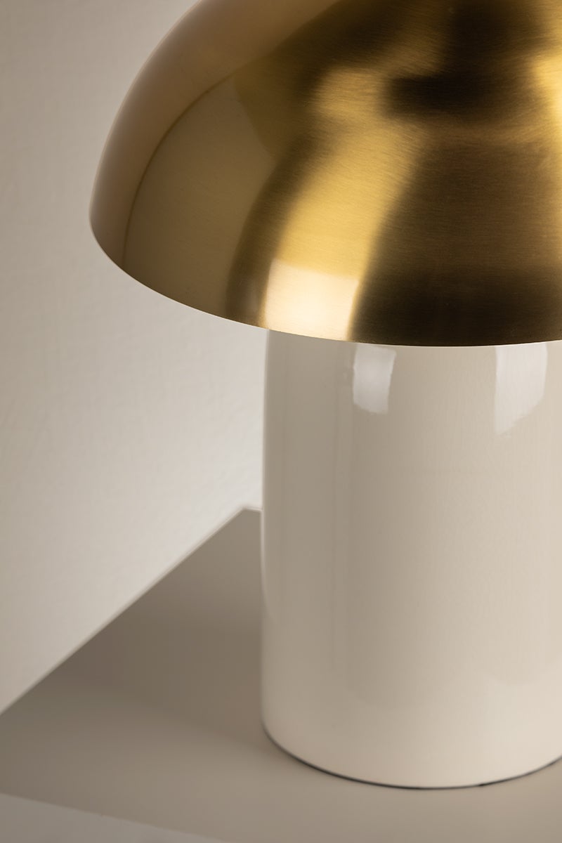 Mitzi Gaia Table Lamp with Antique Brass Dome Shade, Dimmable, 2 Light Sources, 16.5" Height