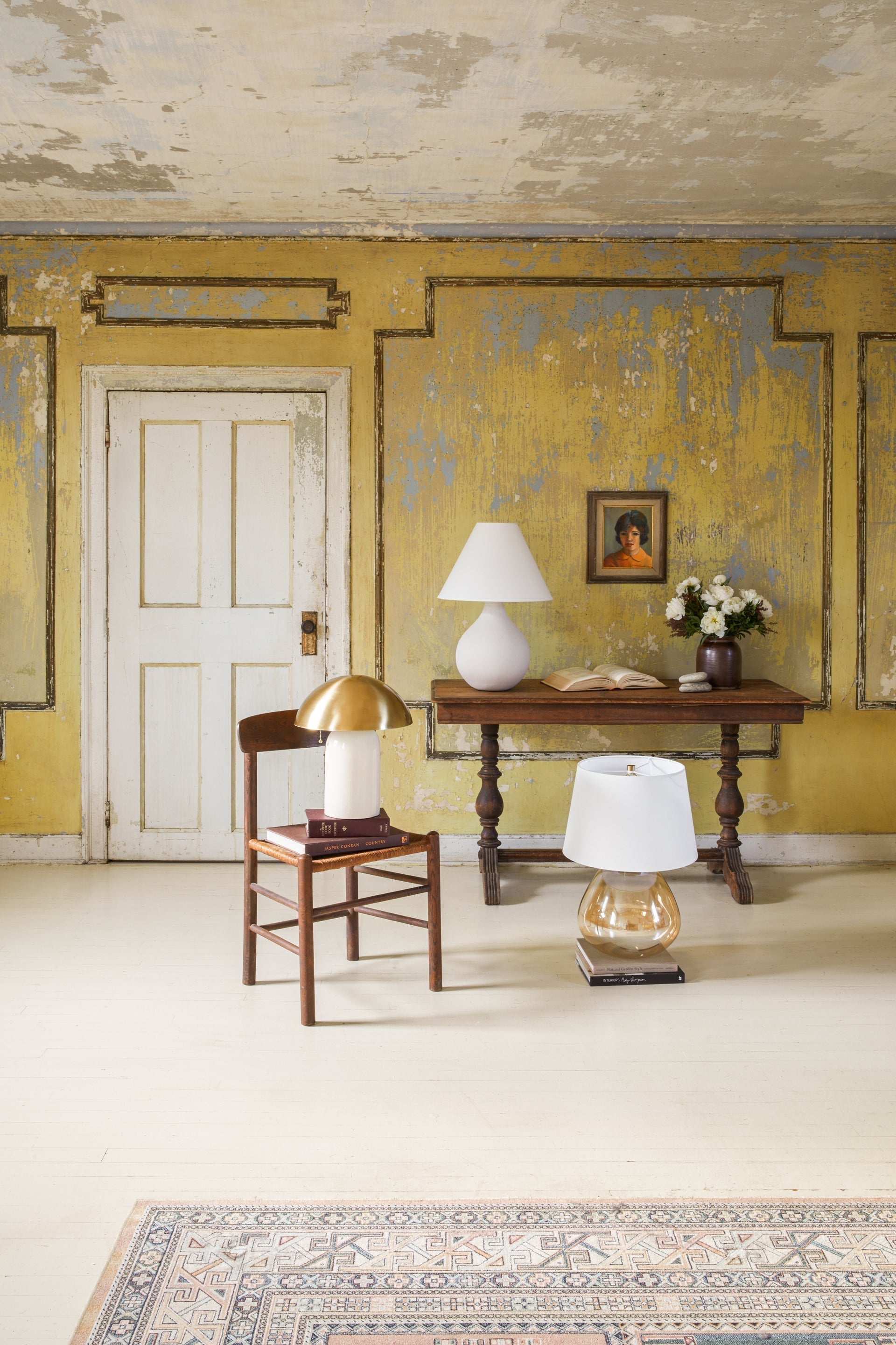 Mitzi Gaia Table Lamp with Antique Brass Dome Shade, Dimmable, 2 Light Sources, 16.5" Height