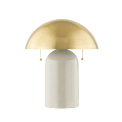 Mitzi Gaia Table Lamp with Antique Brass Dome Shade, Dimmable, 2 Light Sources, 16.5" Height
