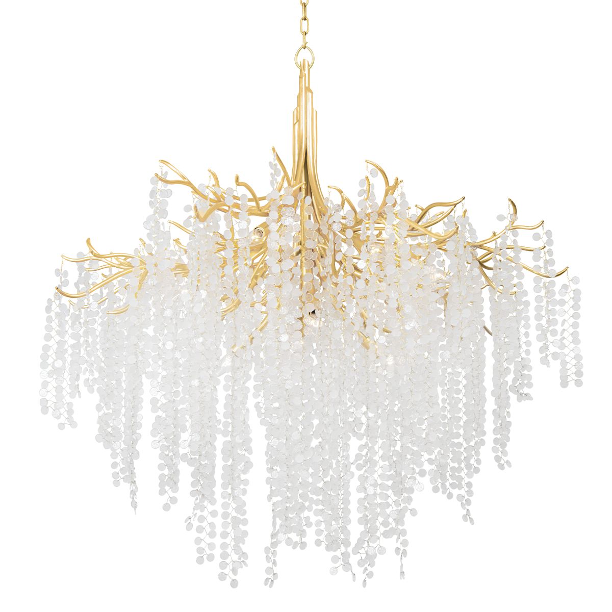 Genoa 12-Light Large Chandelier by Corbett Lighting with Gold Leaf Accents and Glass Drops