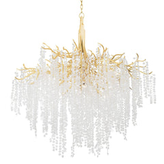 Genoa 12-Light Large Chandelier by Corbett Lighting with Gold Leaf Accents and Glass Drops