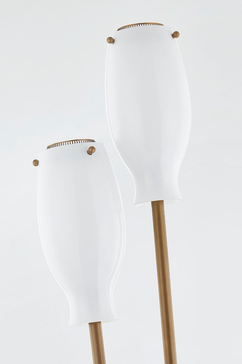 Geyser Floor Lamp 68" Tall By Troy Lighting - Dimmable, Opal Glass Shade, Patina Brass Finish