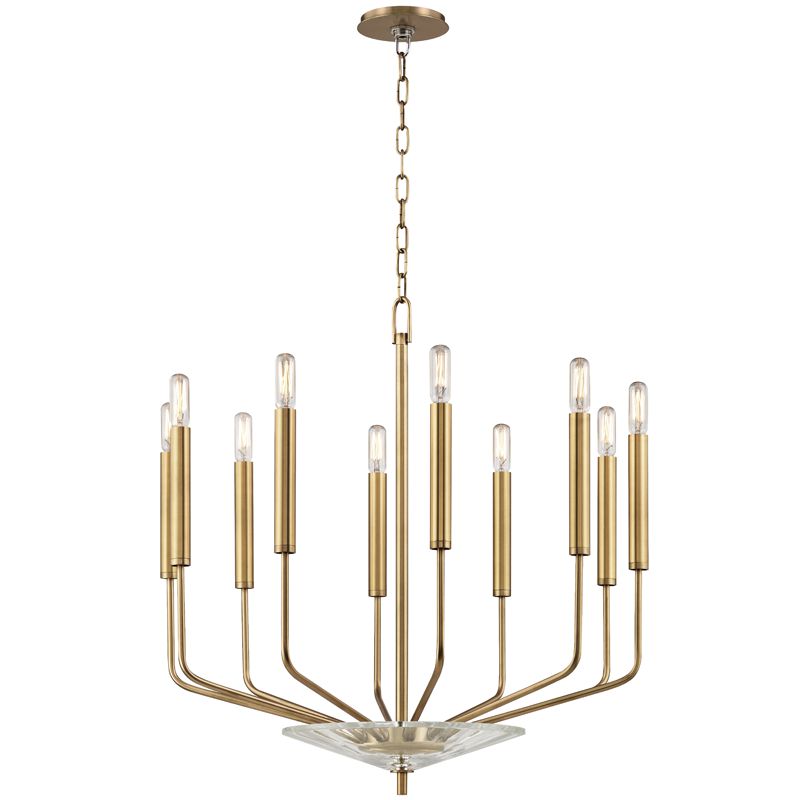 Gideon 10-Light Chandelier By Hudson Valley Lighting, Aged Brass Finish, Dimmable, Versatile Design