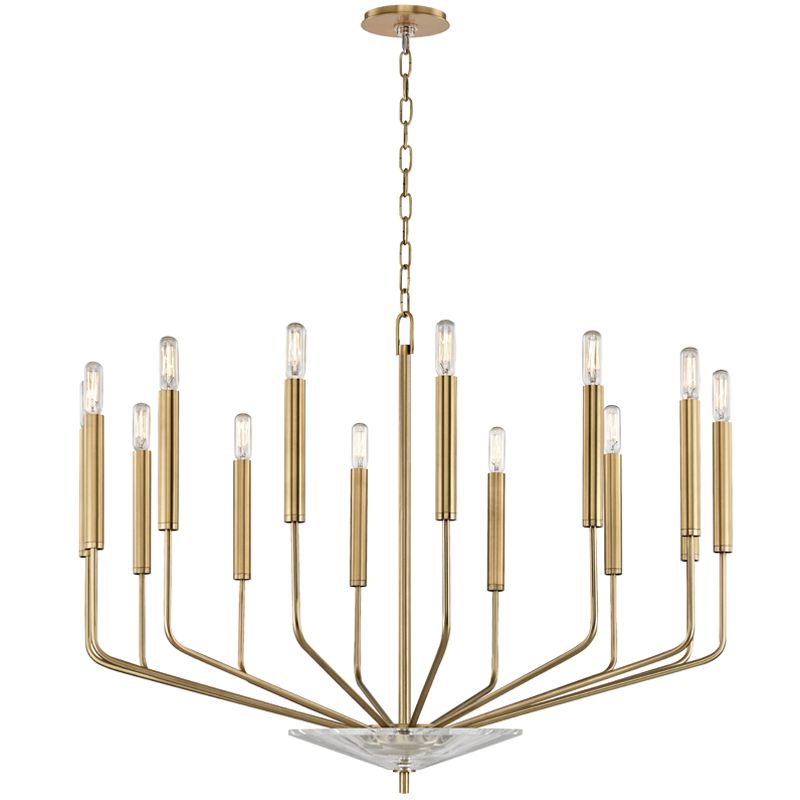 Gideon 14-Light Chandelier with Aged Brass Finish, Dimmable Feature, Adjustable Height, UL Damp Rated
