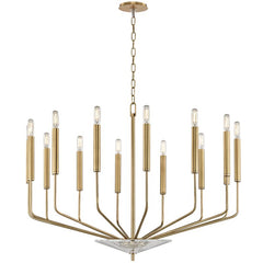 Gideon 14-Light Chandelier with Aged Brass Finish, Dimmable Feature, Adjustable Height, UL Damp Rated