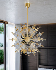 Gleason 12-Light Sputnik Chandelier in Vintage Gold Leaf with Clear Seeded Glass Shades