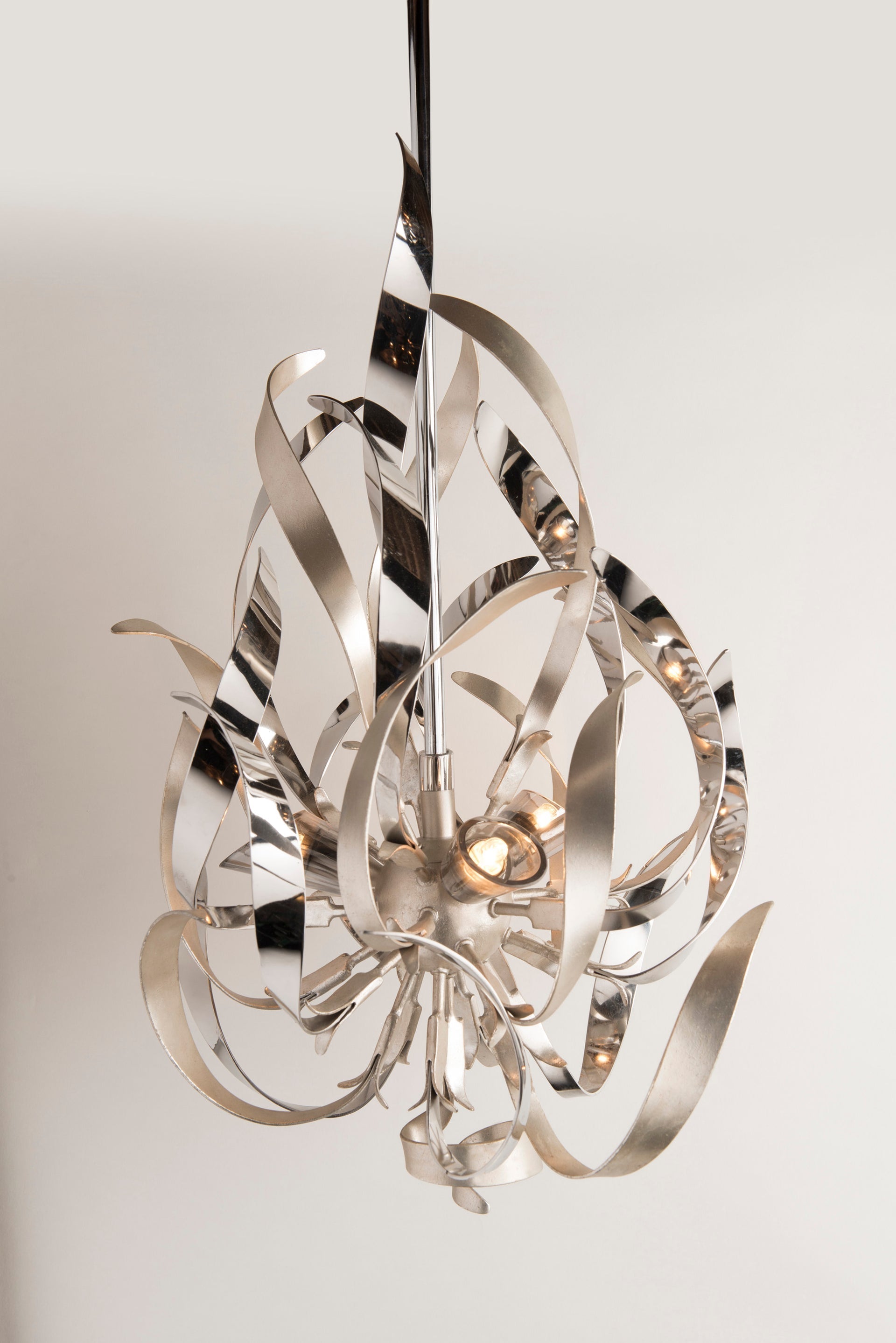 Graffiti Large Chandelier by Corbett Lighting, 12 Bulb Capacity, Hand-Forged Iron, Dimmable, Silver Leaf Finish
