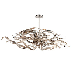 Graffiti Linear Chandelier by Corbett Lighting, 6 Lights, Hand-Forged Iron, Silver Leaf & Stainless Steel