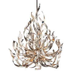 Graffiti Medium Chandelier by Corbett Lighting, 9 Bulbs, Adjustable 51"-90.5", Silver Leaf & Stainless Steel