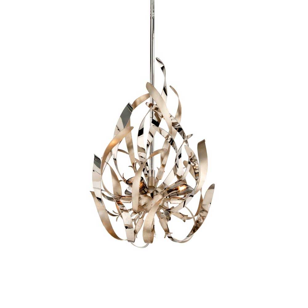Graffiti Pendant Light by Corbett Lighting, Hand-Forged Iron, Silver Leaf Finish, Dimmable, 3 Light Sockets