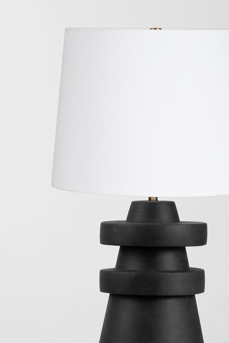 Grover Table Lamp With Dimmable Capability, Charcoal Ceramic Base & Off-White Linen Shade