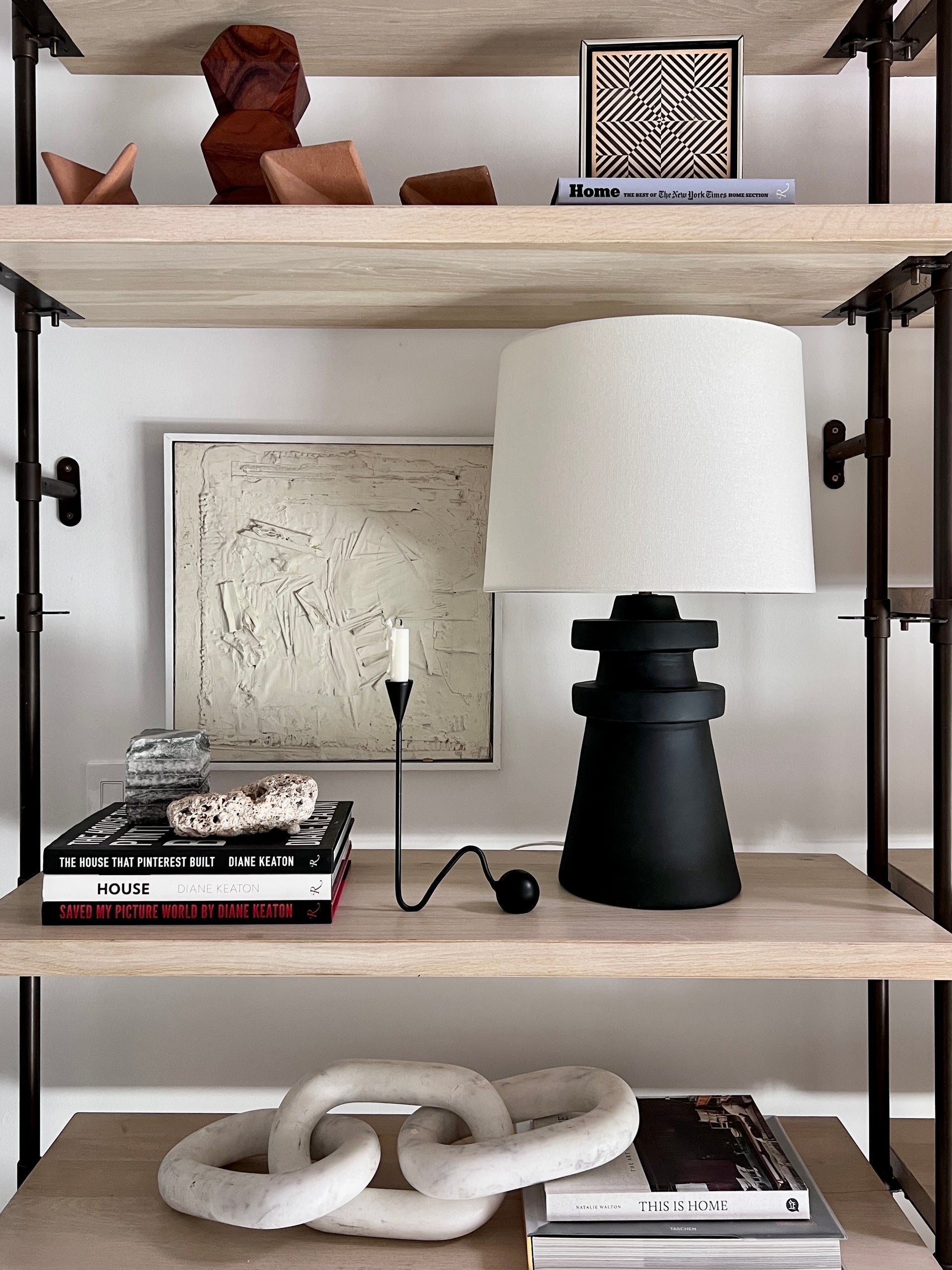 Grover Table Lamp With Dimmable Capability, Charcoal Ceramic Base & Off-White Linen Shade