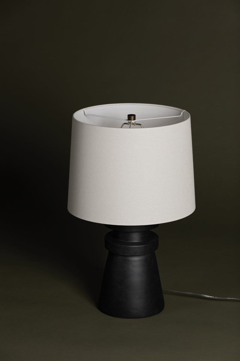 Grover Table Lamp With Dimmable Capability, Charcoal Ceramic Base & Off-White Linen Shade