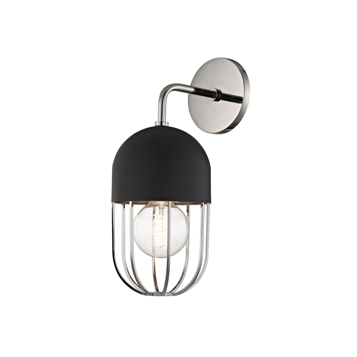 Mitzi Haley Sconce 13.5" Aged Brass & Black Wall Light, Dimmable, Vintage-Inspired Design