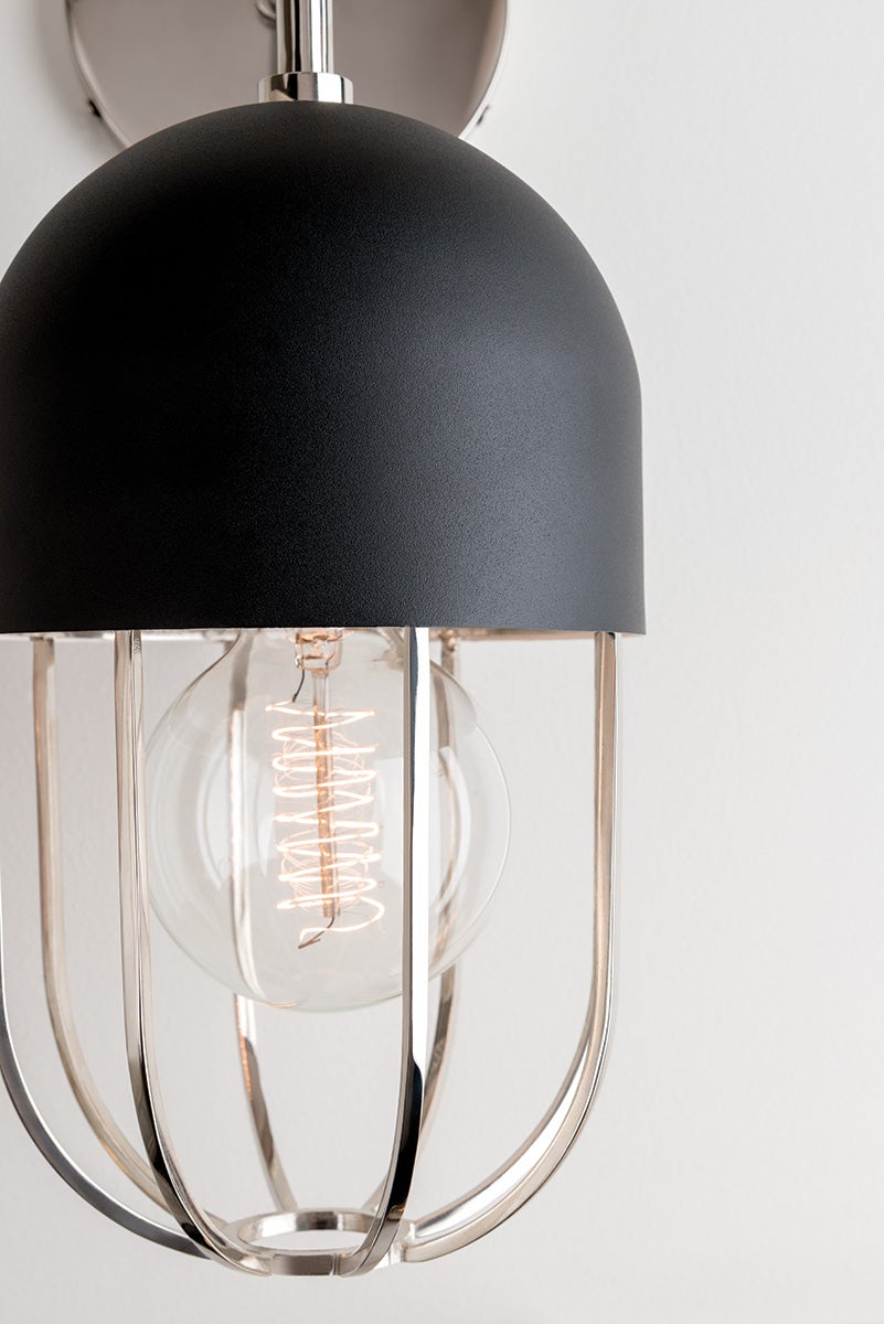 Mitzi Haley Sconce 13.5" Aged Brass & Black Wall Light, Dimmable, Vintage-Inspired Design