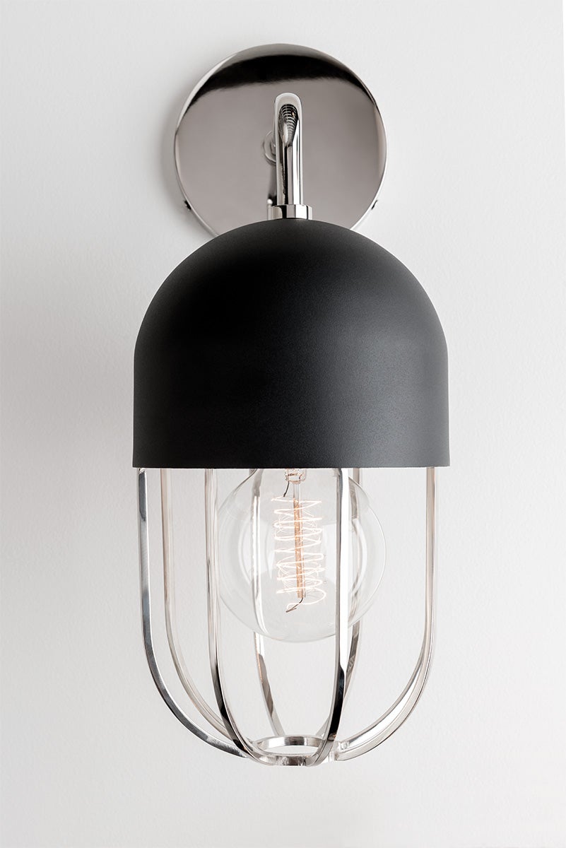 Mitzi Haley Sconce 13.5" Aged Brass & Black Wall Light, Dimmable, Vintage-Inspired Design