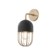 Mitzi Haley Sconce 13.5" Aged Brass & Black Wall Light, Dimmable, Vintage-Inspired Design