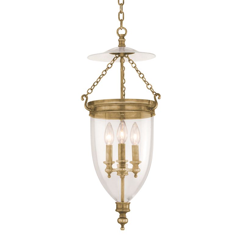 Hanover Pendant Light by Hudson Valley Lighting, Aged Brass Finish, 3-Light, Adjustable Height 30"-78