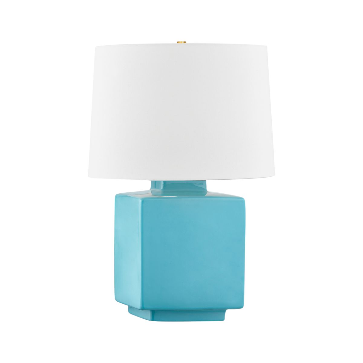 Hawley Table Lamp 21 In Turquoise Ceramic Cube With Aged Brass Finish By Hudson Valley Lighting