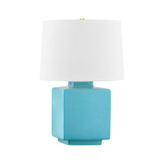 Hawley Table Lamp 21 In Turquoise Ceramic Cube With Aged Brass Finish By Hudson Valley Lighting