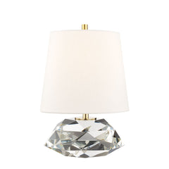 Henley Table Lamp 75W, Dimmable Aged Brass Accent with Multifaceted Crystal Base & Off-White Shade