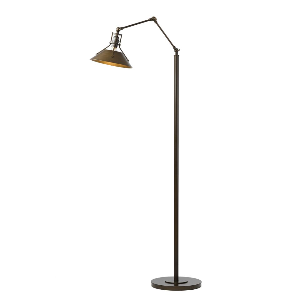 Hubbardton Forge Henry Floor Lamp 60.8" - Handcrafted Brass-Riveted Shade, Dimmable, Versatile Design
