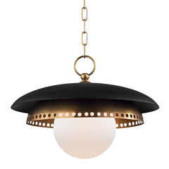 Herkimer Pendant Light by Hudson Valley Lighting, Aged Brass Shade, Adjustable Height, Dimmable, Opal Glass