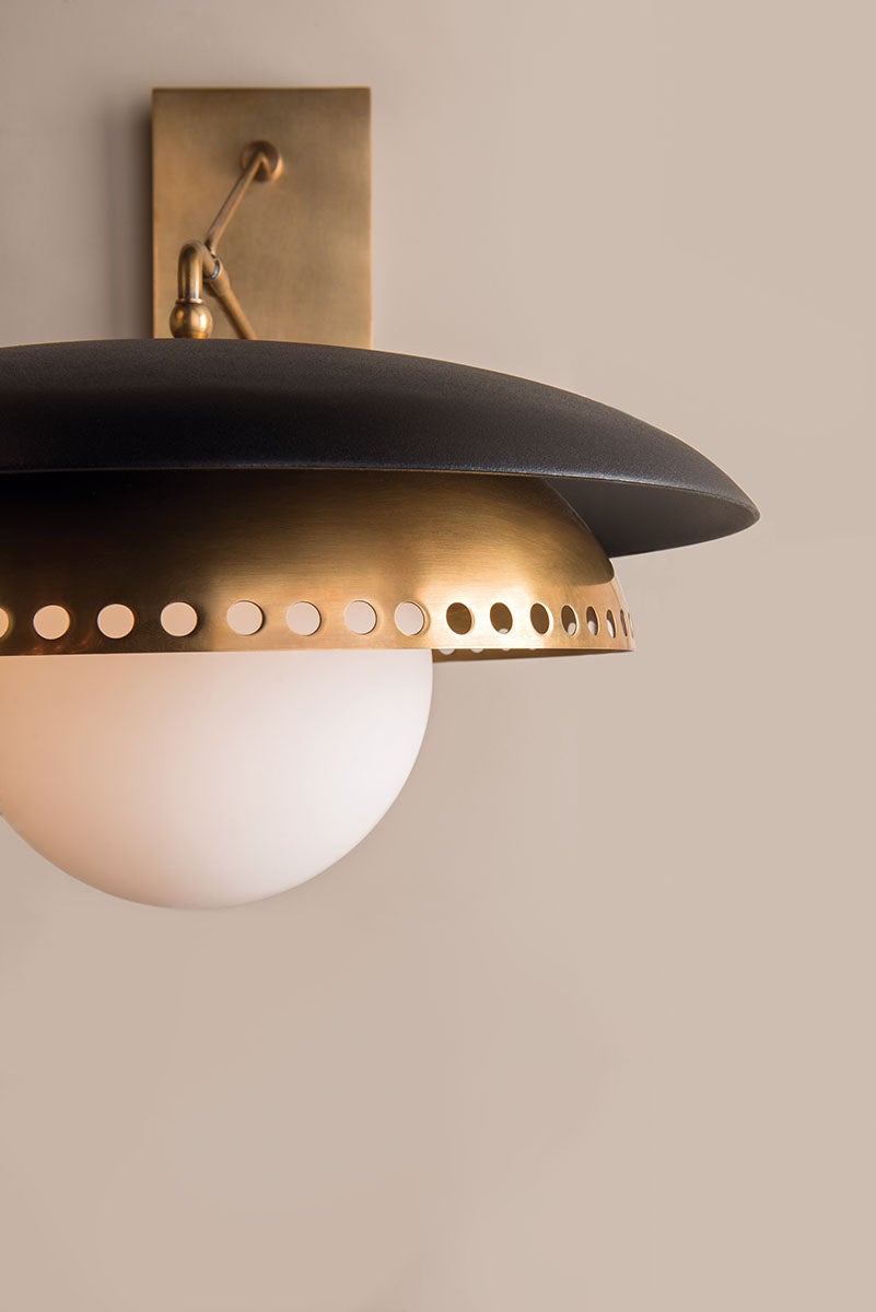 Herkimer Sconce 17" Height by Hudson Valley Lighting in Aged Brass with Opal Glass Shade