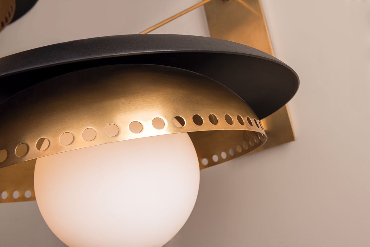 Herkimer Sconce 17" Height by Hudson Valley Lighting in Aged Brass with Opal Glass Shade