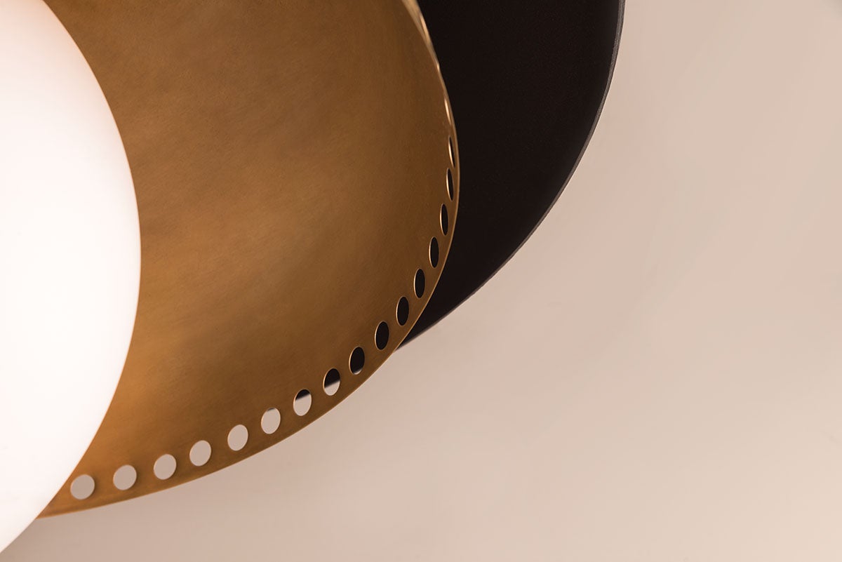 Herkimer Sconce 17" Height by Hudson Valley Lighting in Aged Brass with Opal Glass Shade