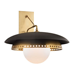 Herkimer Sconce 17" Height by Hudson Valley Lighting in Aged Brass with Opal Glass Shade