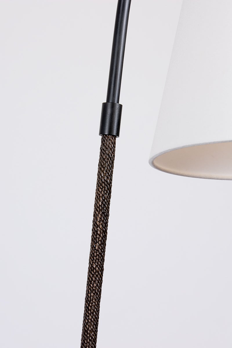 Holliston 64-Inch Floor Lamp by Troy Lighting, Dimmable, Modern Forged Iron Design with White Linen Shade